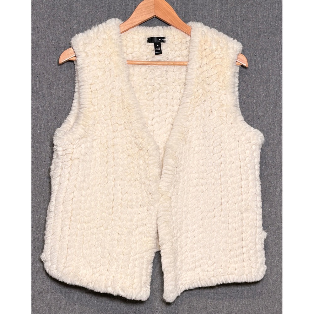 AQUA Womens Faux Fur Vest Ivory White Open Front Sleeveless Jacket Large‎ L